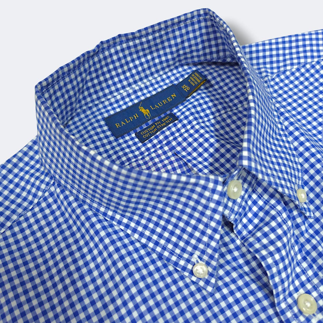 [XL] 폴로 블루 깅엄 커스텀핏 코튼 스트레치 긴팔셔츠 상품이미지7