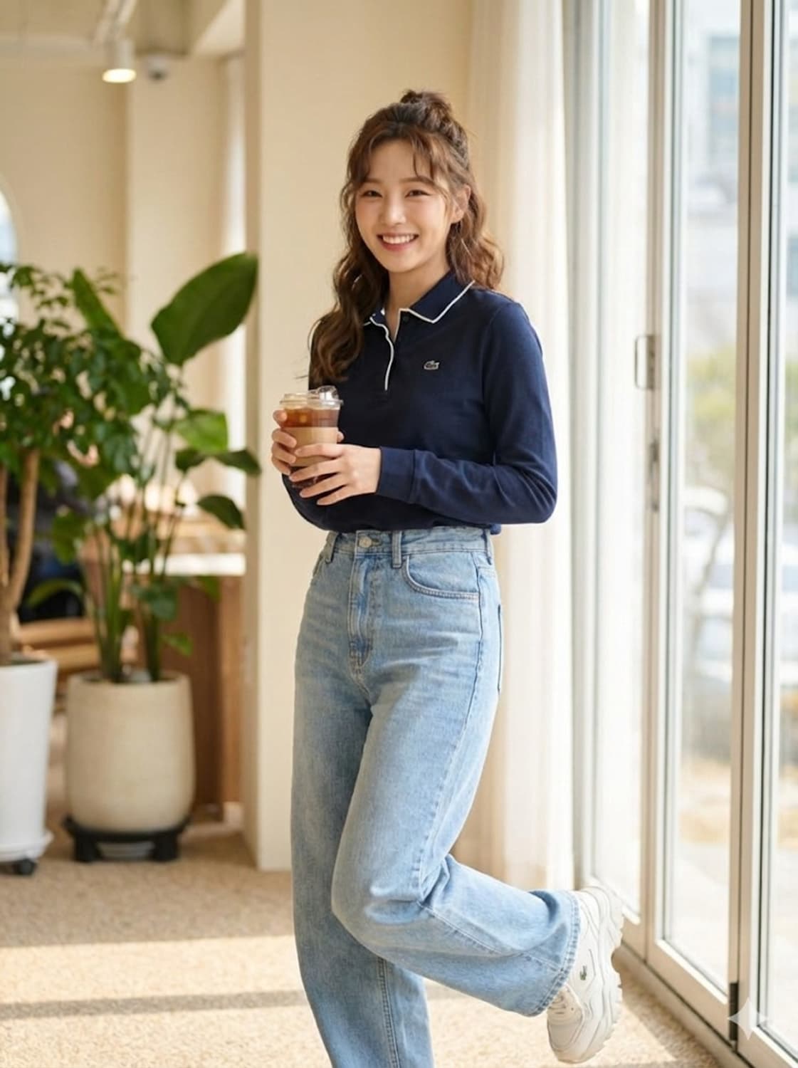 LACOSTE 라코스테 배색 카라 긴팔 피케 티셔츠 상품이미지1