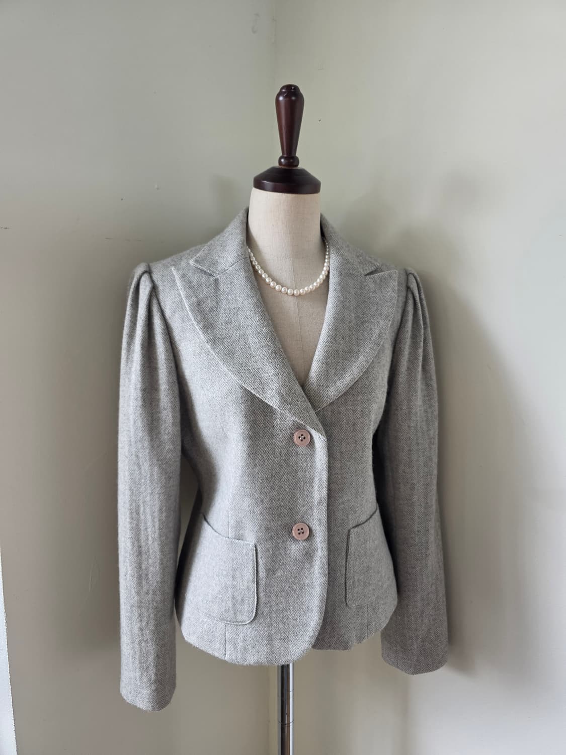 그레이 헤링본 퍼프 캐시미어 혼방 자켓 상품이미지1