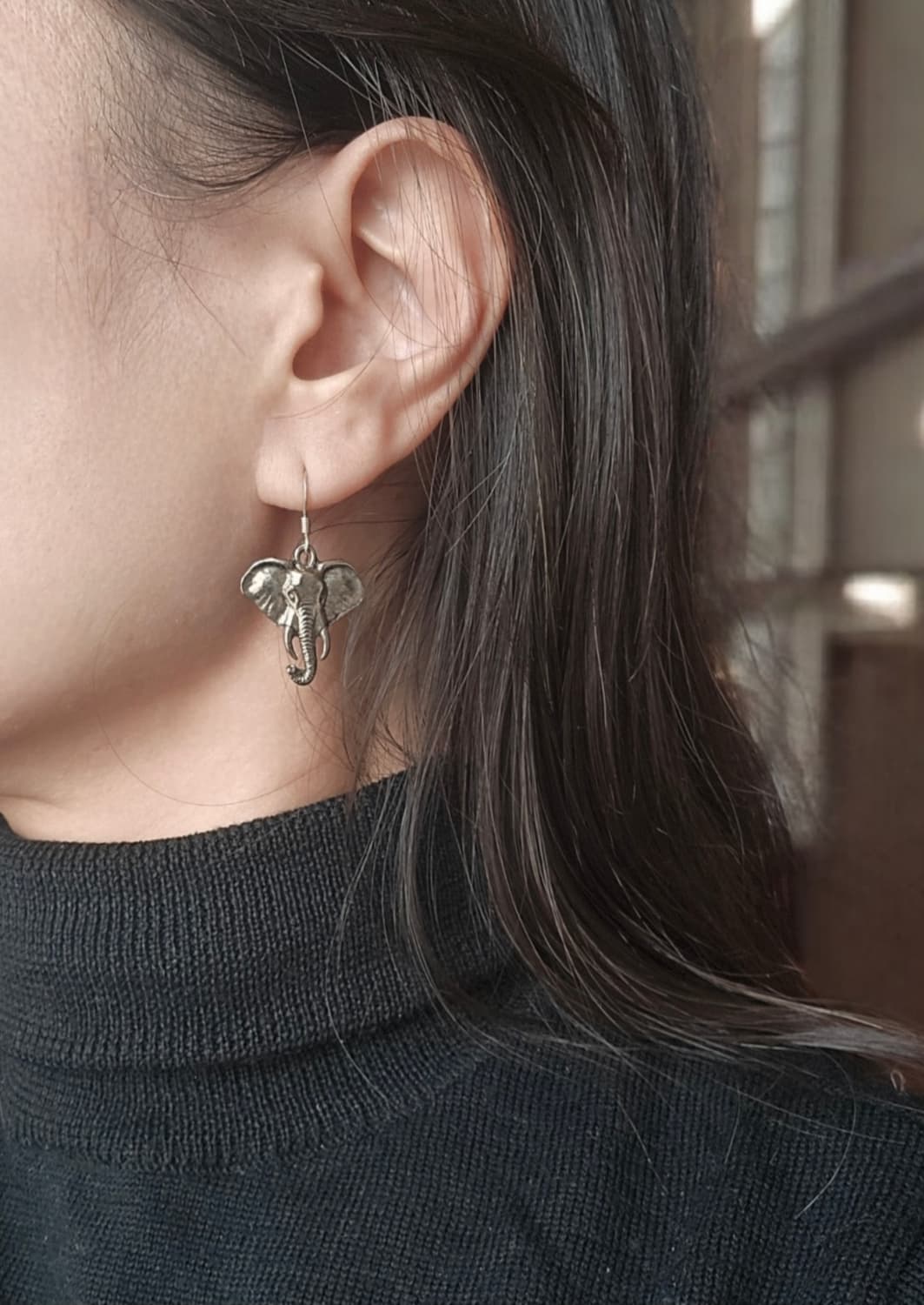 빈티지 실버 코끼리 드롭 귀걸이 상품이미지3