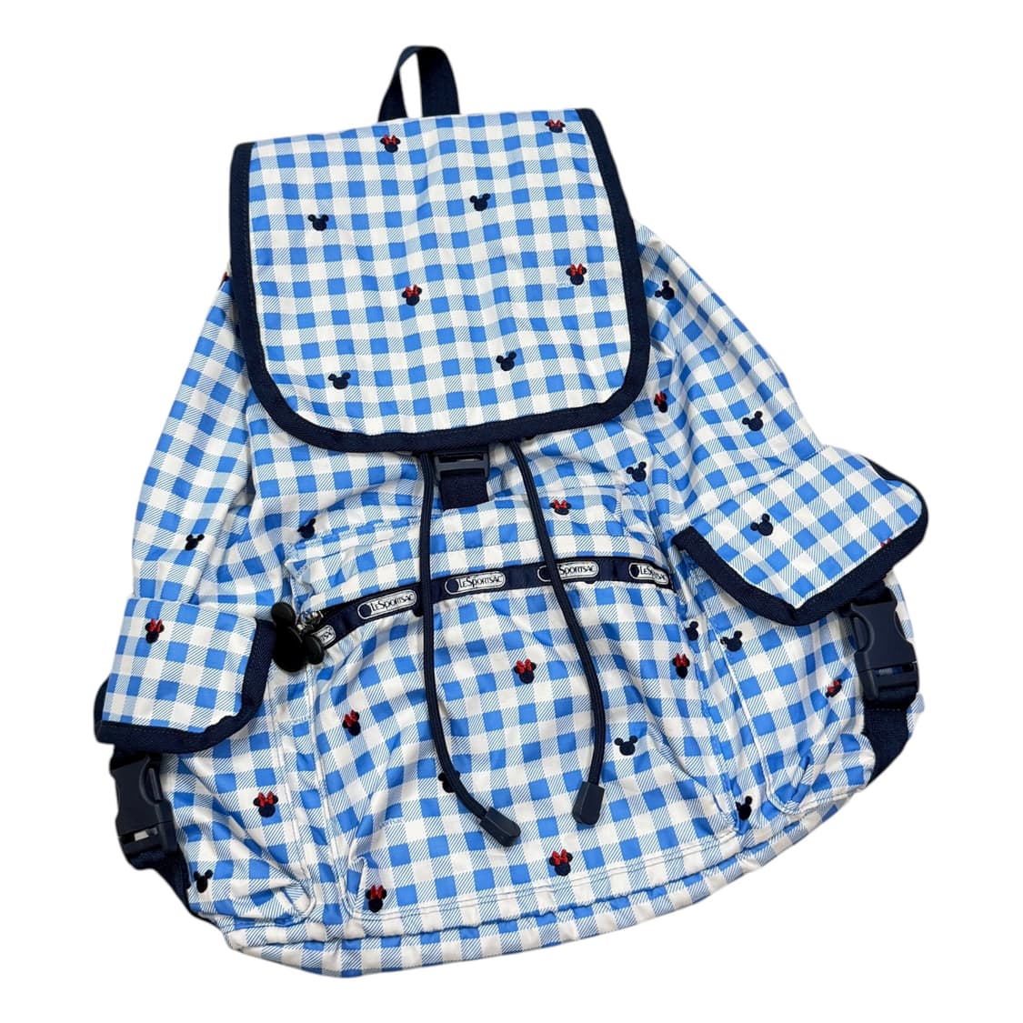 레스포삭 모리걸 미키 체크 패턴 복조리 포켓 백팩 가방 블루 상품이미지2