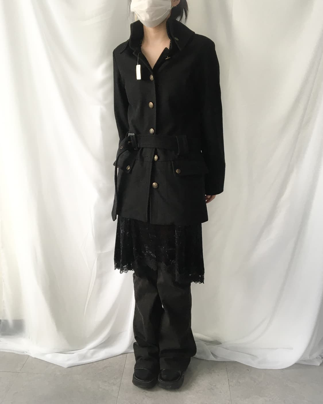 High neck belted woolen jacket 상품이미지5