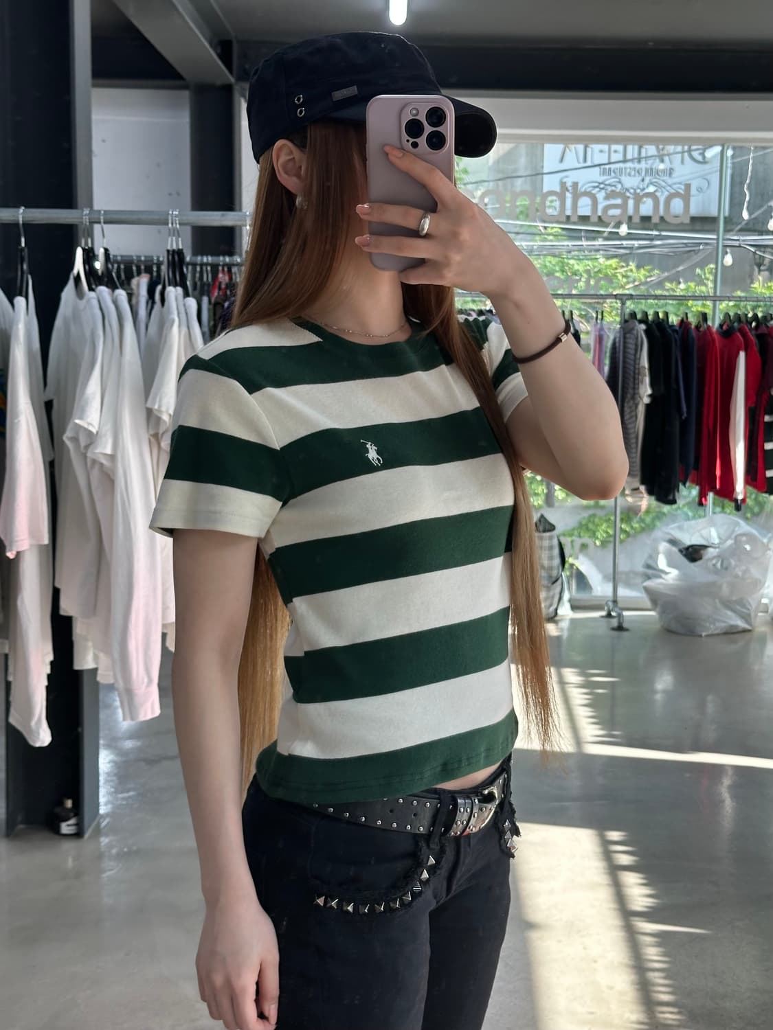 폴로랄프로렌 포니 스트라이프 반팔티 아이보리그린 상품이미지4