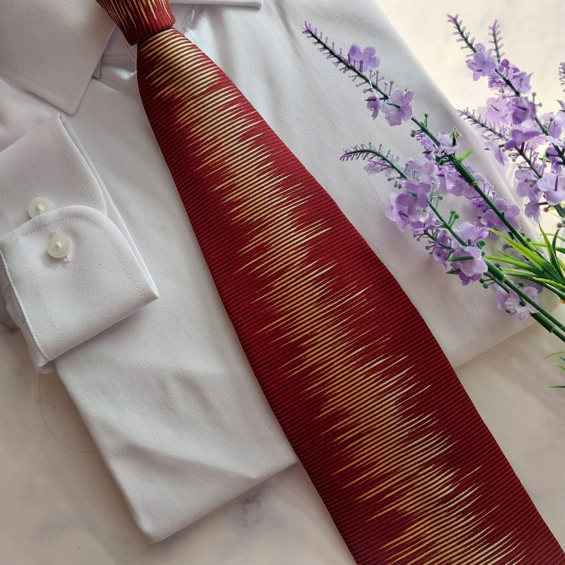 피에르 발망 실크 와인 스트라이프 넥타이 9.8cm A+등급 K1332 상품이미지9