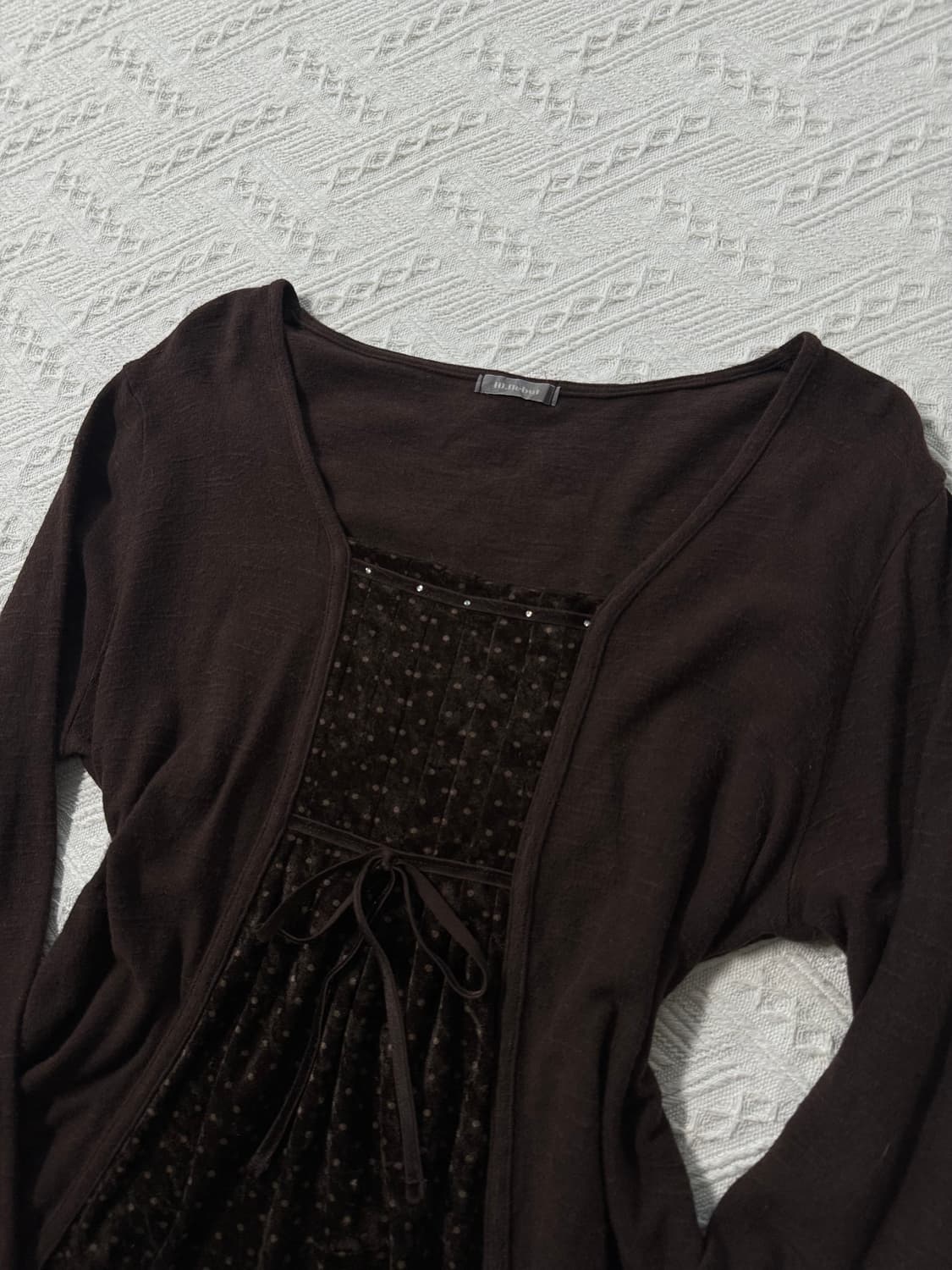 레이어드 벨벳 큐빅 디테일 탑 상품이미지2