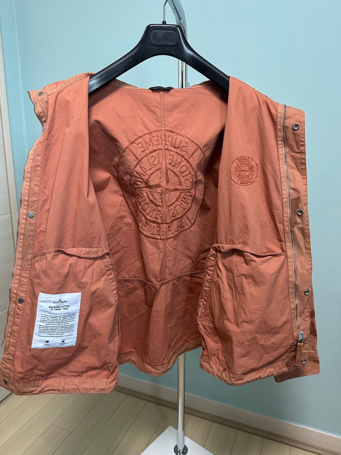 스톤아일랜드X슈프림 라이엇 마스크 카모자켓 코랄 19ss 상품이미지5