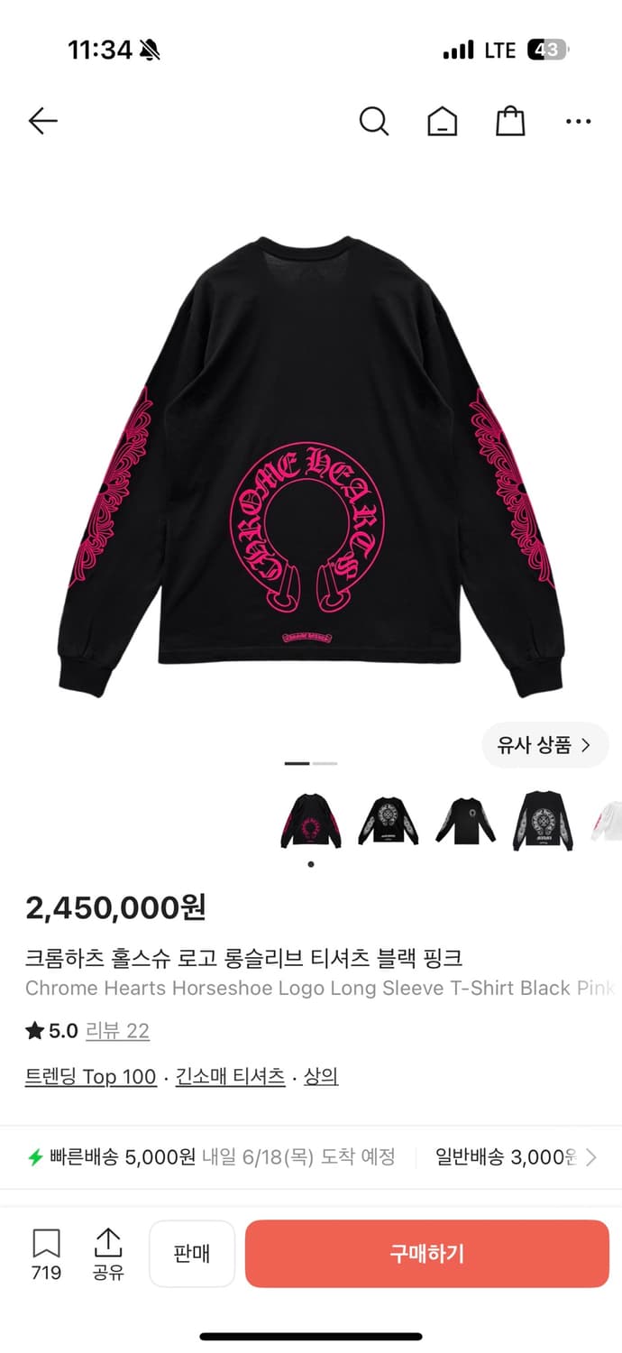 크롬하츠 핑크 홀스슈 롱슬리브 XL 상품이미지2