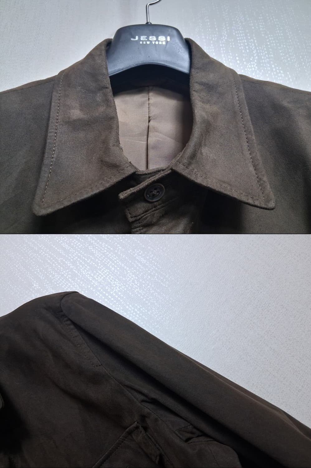 일본빈티지수입 유니클로 남성 스웨이드쟈켓 짙은카키 표기 L슬림100 98 상품이미지4