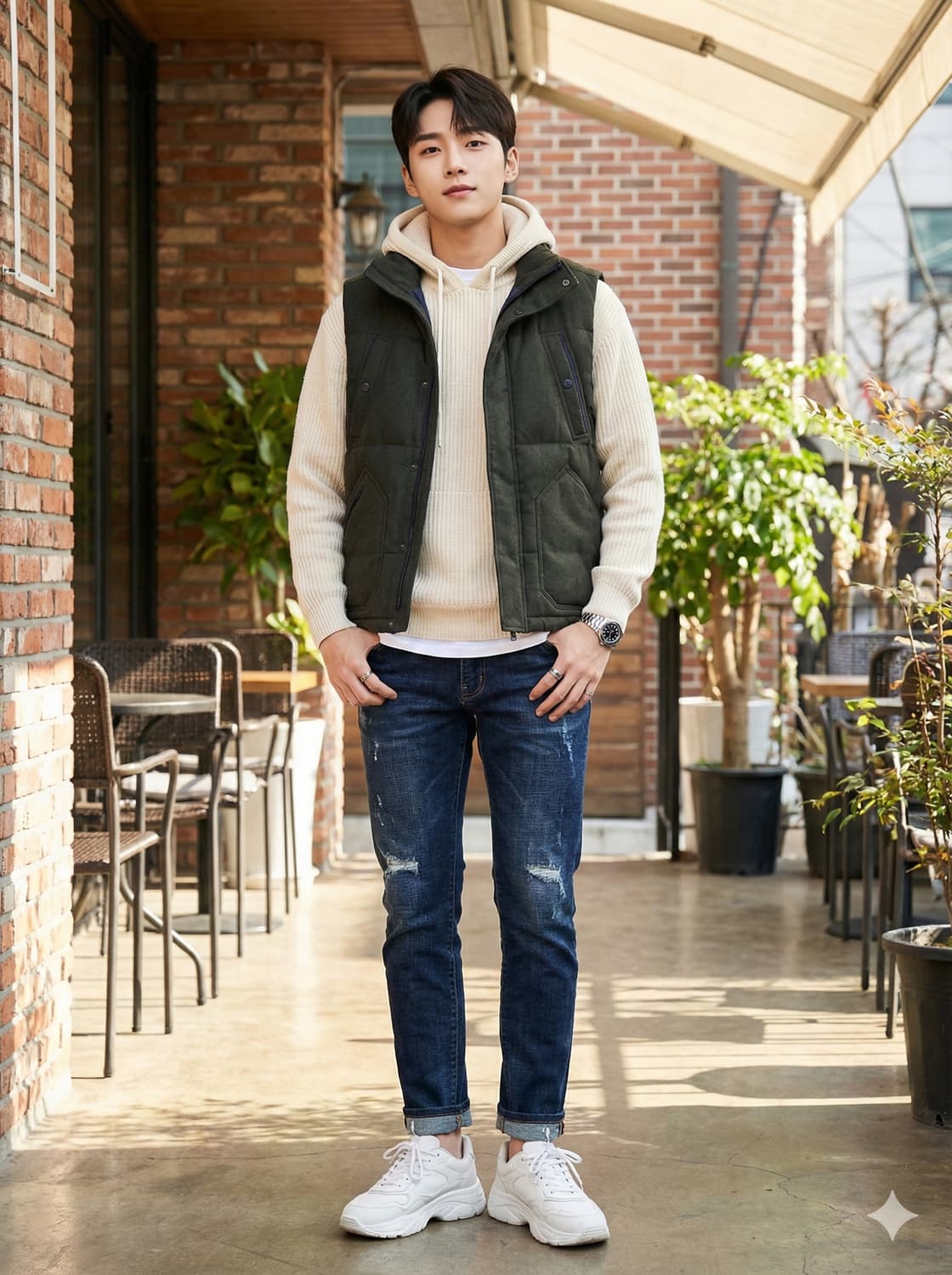 에비수 카키색 패딩 조끼 베스트_105 상품이미지1