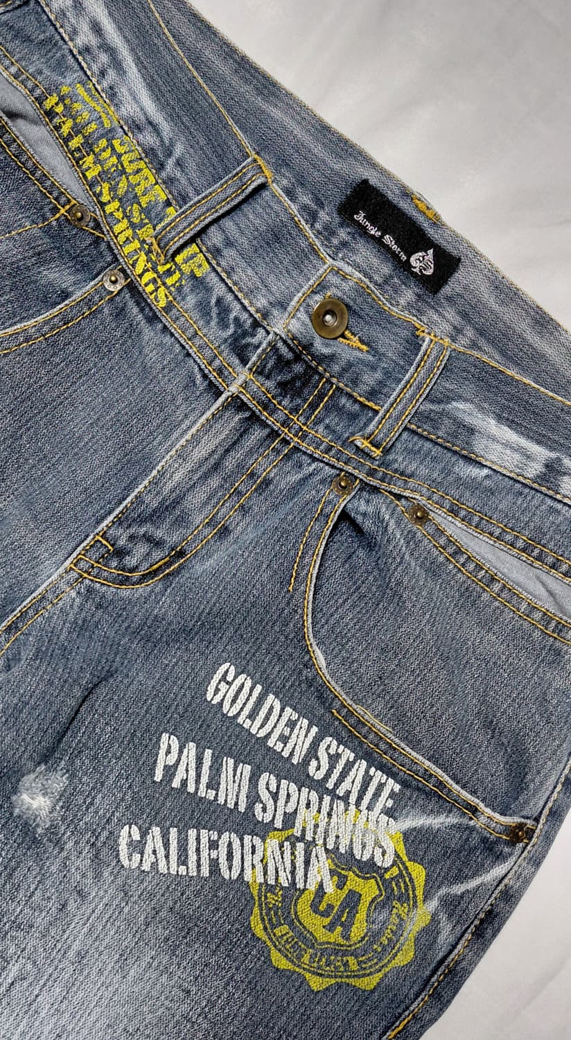 ​[M] 정글스톰(Jungle Storm) Y2K 그래픽 롤업 데님 팬츠 상품이미지1