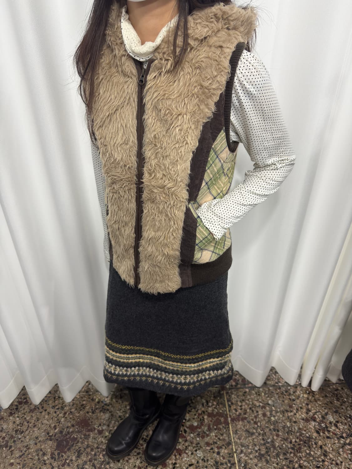 heart market fur detail hood vest 상품이미지4