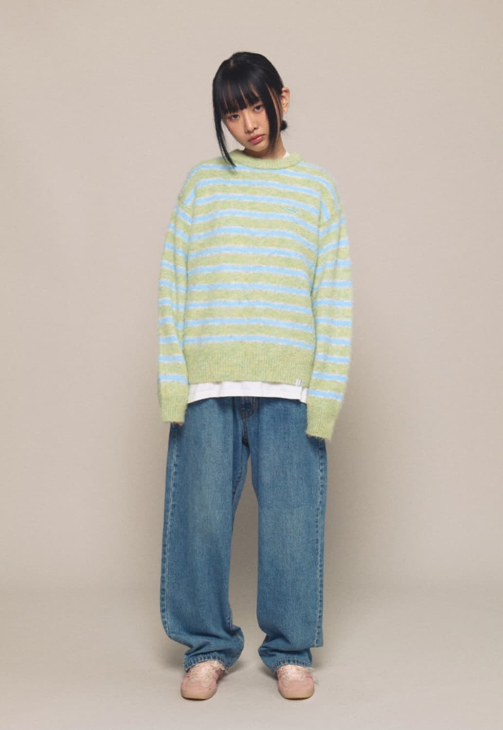 mmlg 87mm 스트라이프 니트 그린 연두 하늘 상품이미지1