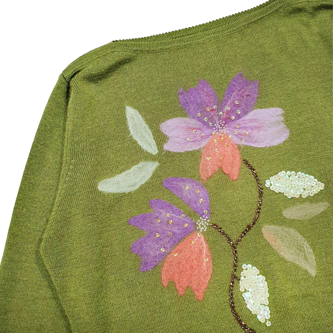 보트넥 플라워 울 녹차 니트 스웨터 상품이미지4