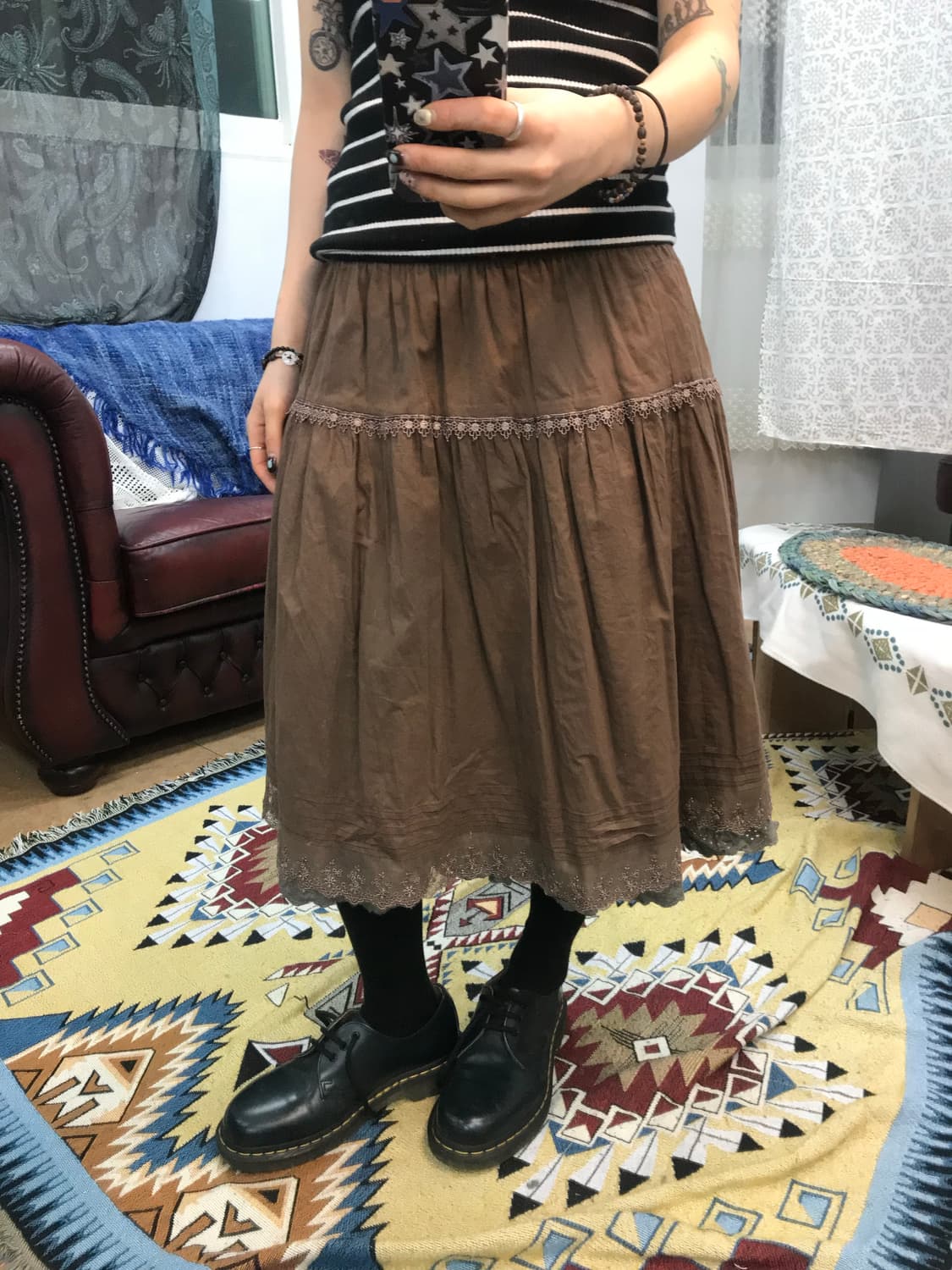 빈티지 여성 밴딩 레이스 미디스커트  상품이미지1