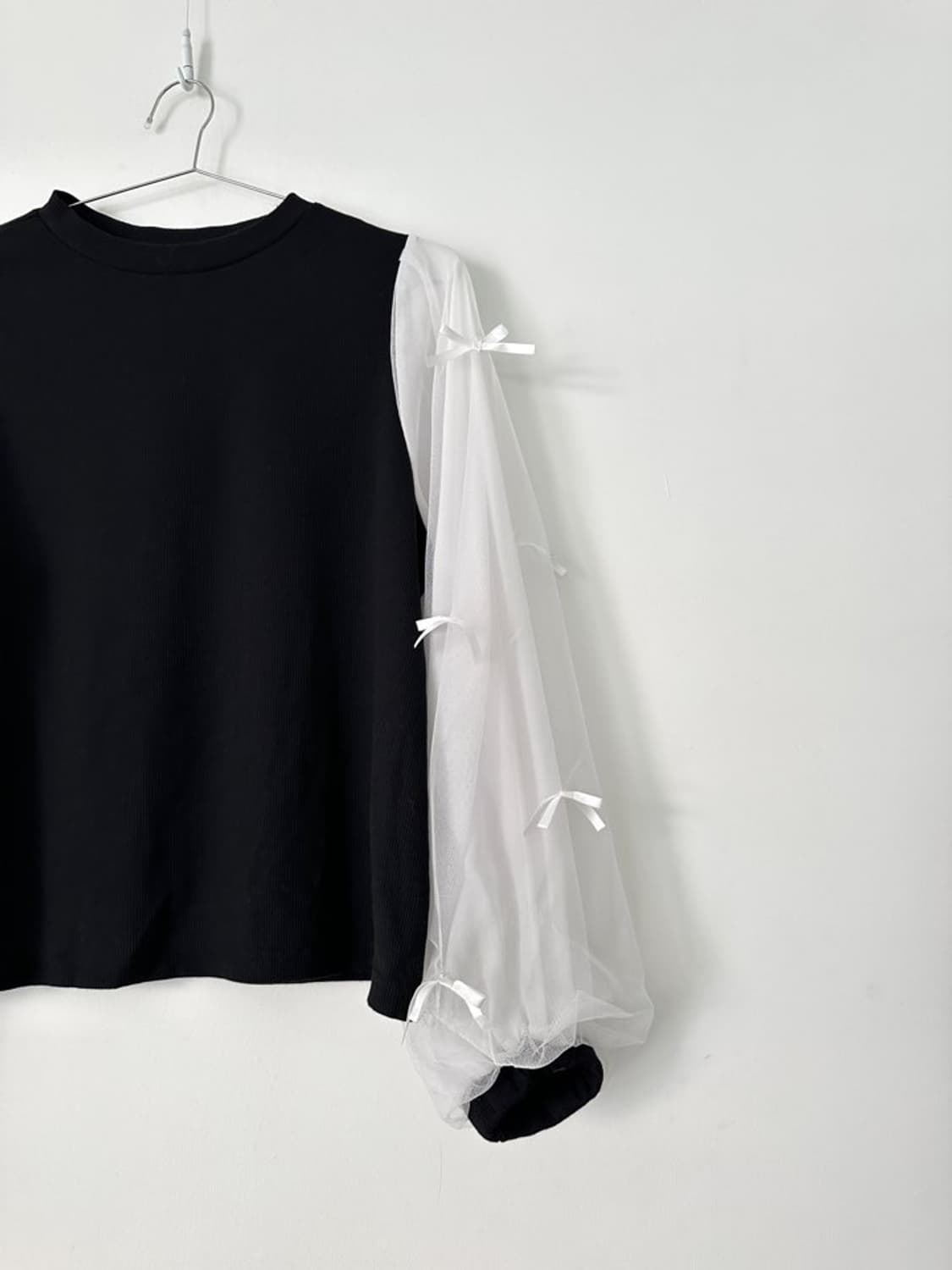 Ribbon mesh top / black & white 상품이미지2
