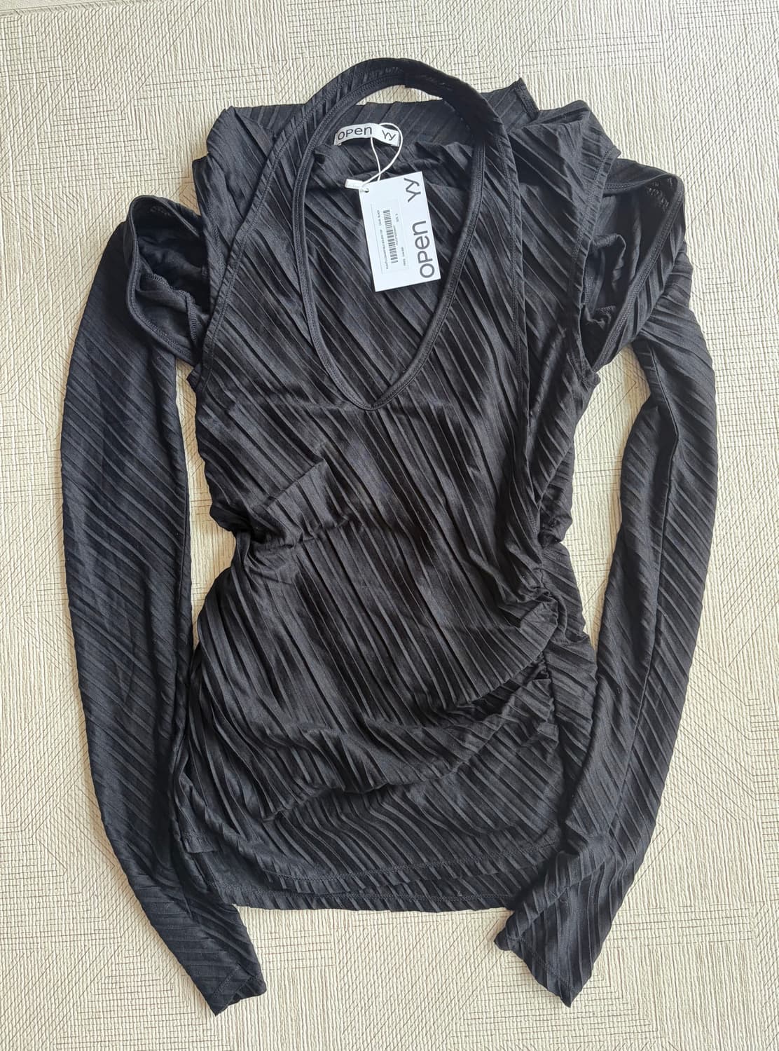 오픈와이와이 플리츠 컨버터블 볼레로 탑 블랙 상품이미지4