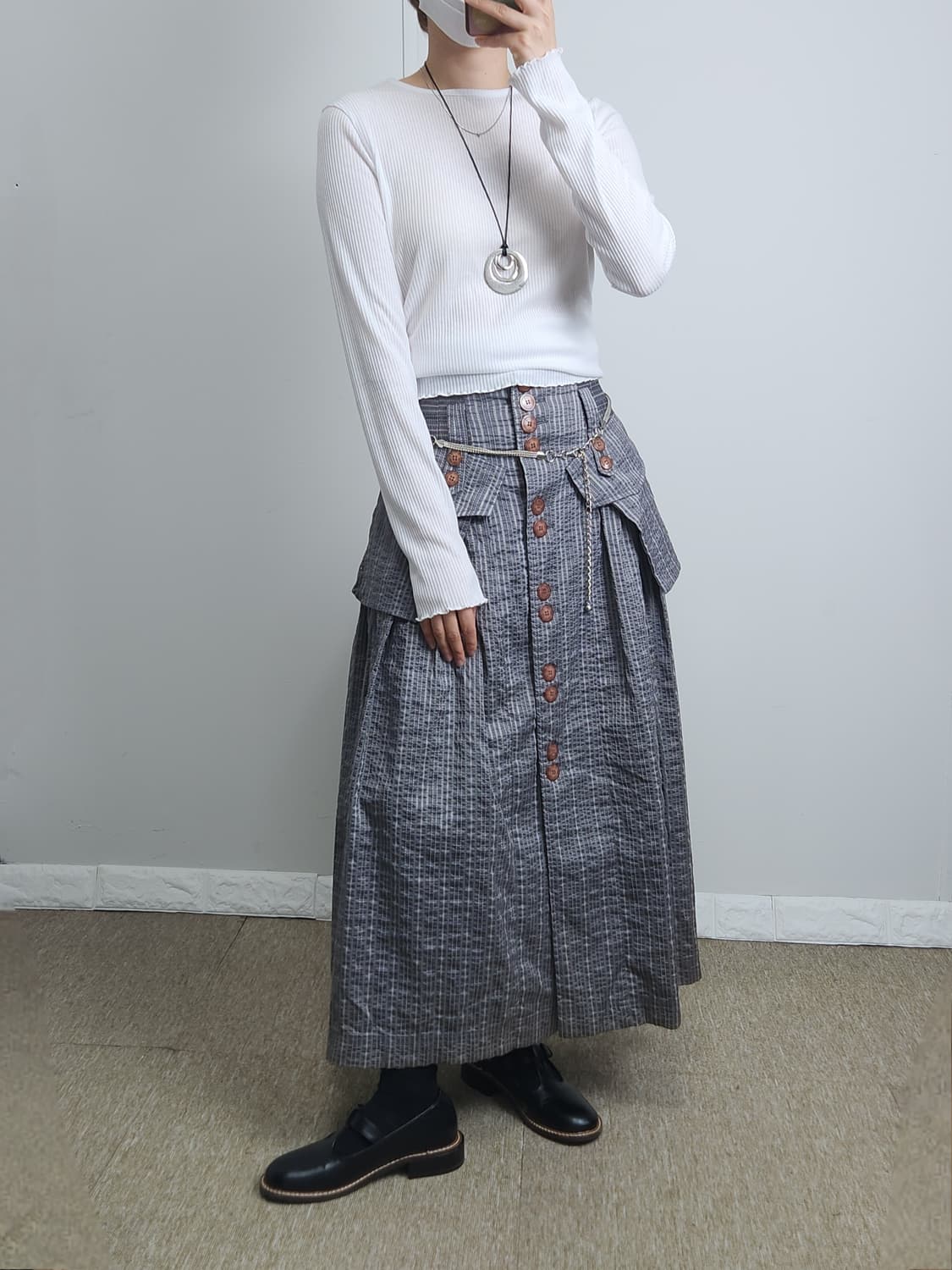 스트라이프 빅포켓 롱스커트 상품이미지2