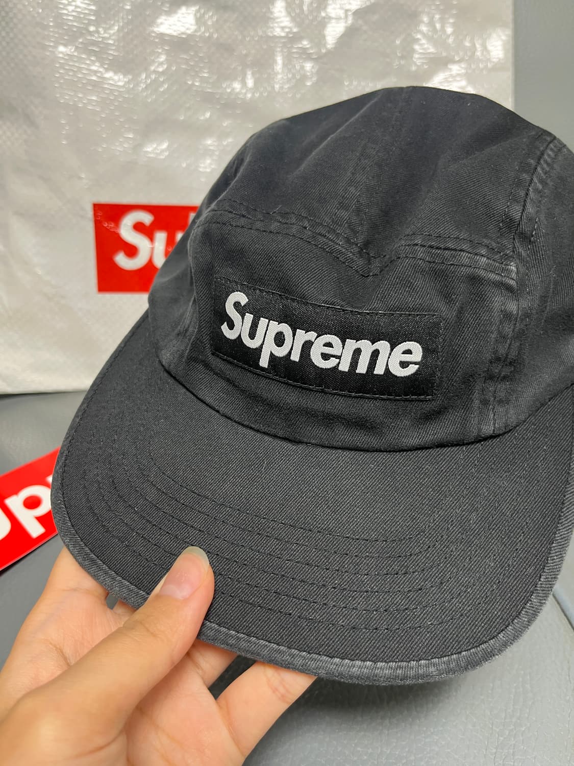 Supreme Washed Chino Twill Camp Cap Blac 상품이미지1