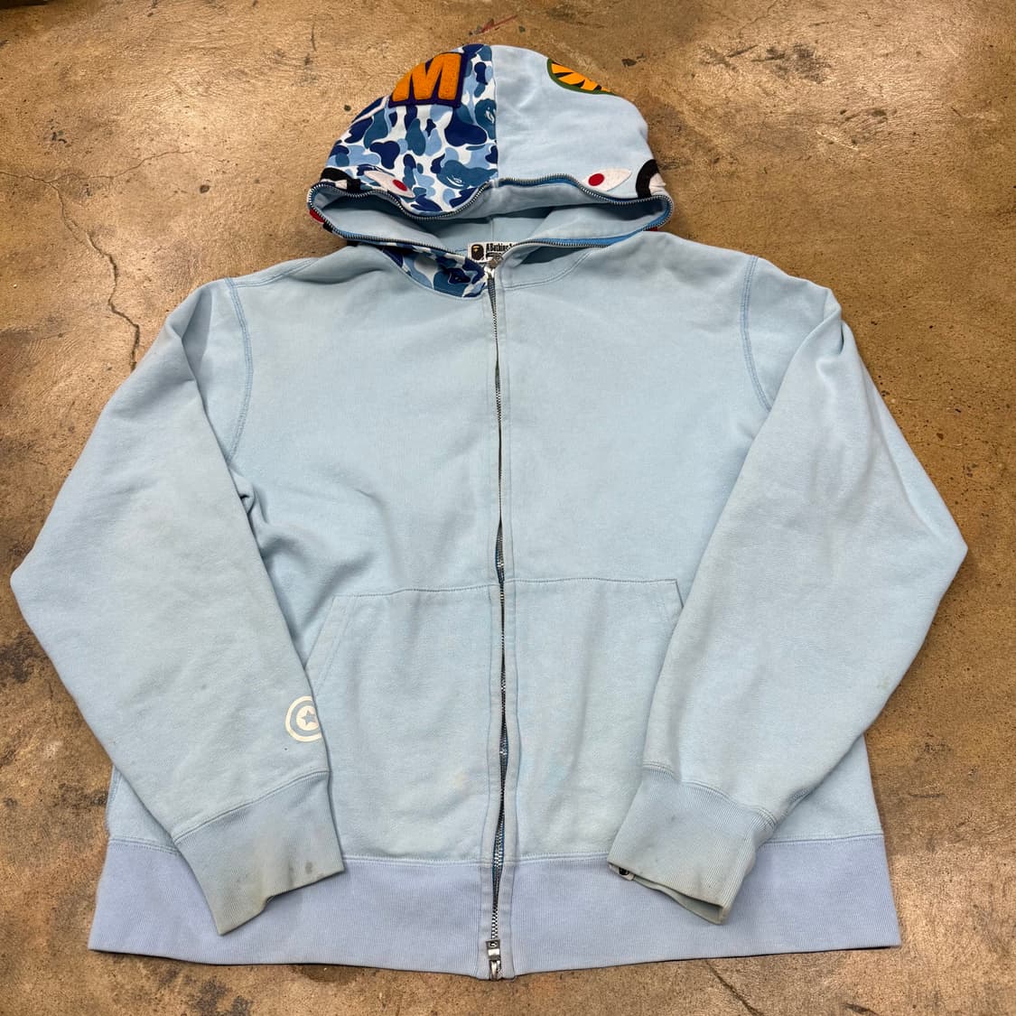 베이프 스카이블루 하늘 샤크 카모 밀리터리 풀 집 후드집업 상품이미지2