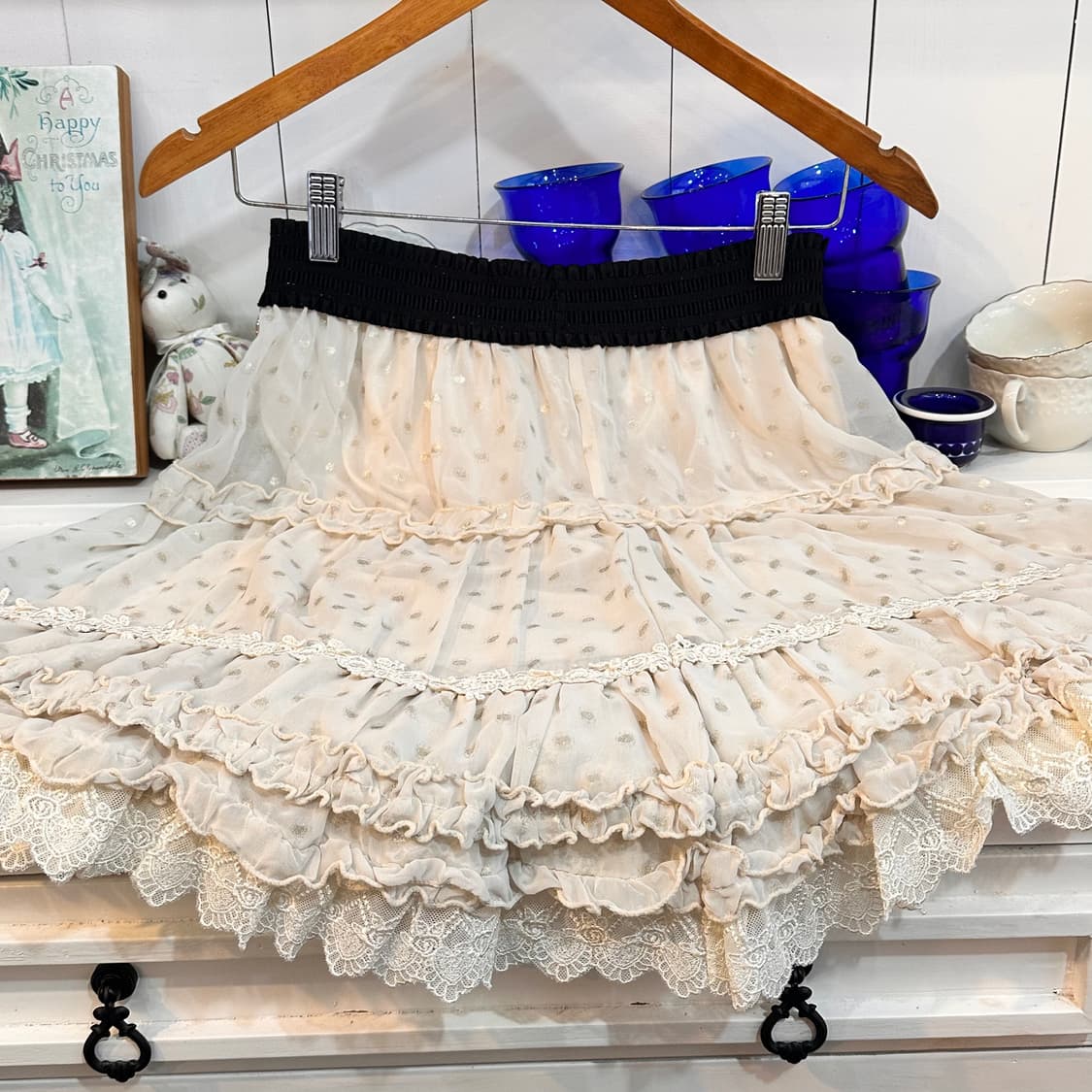 axes femme(엑시즈 팜므) 아이보리 골드도트 쉬폰 캉캉 레이스 스 상품이미지5