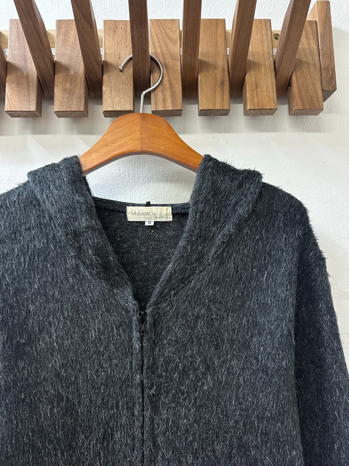 일본빈티지 St. Elmo 차콜 그레이 앙고라 터치 후드 집업 가디건 상품이미지2