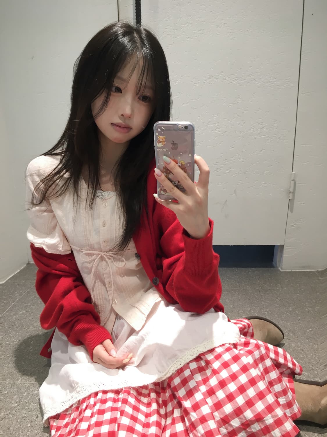 빈티지 딸기 레드 체크 모리 코디세트 상품이미지2