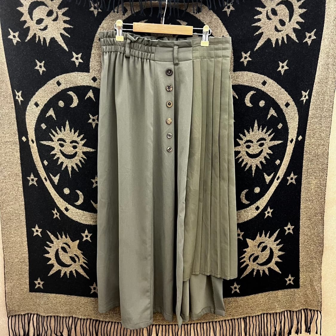 빈티지 코지 단추 언발 말차카키 플리츠 플레어 롱스커트 K0077 상품이미지3