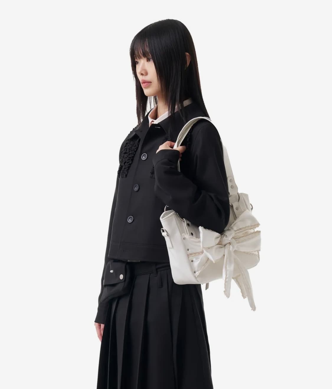 이우가마카라스 레이스 리본 레더 숄더백 상품이미지4