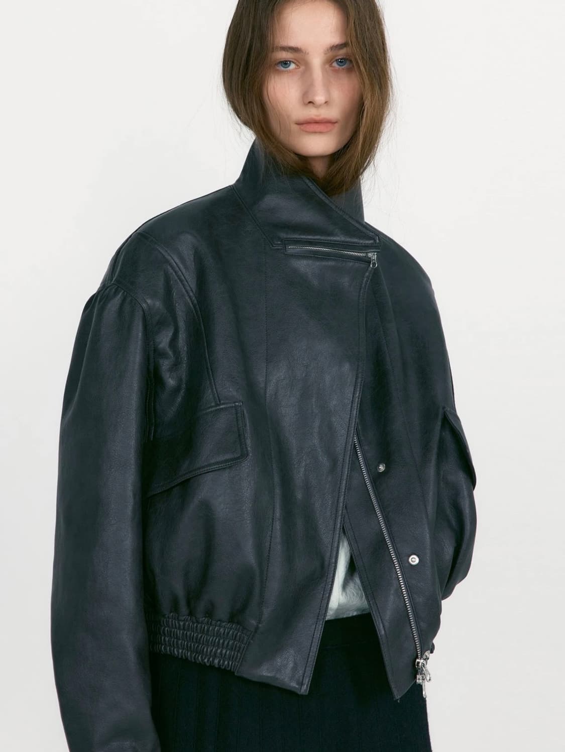 로우클래식 레더 숏 자켓-차콜S 상품이미지4