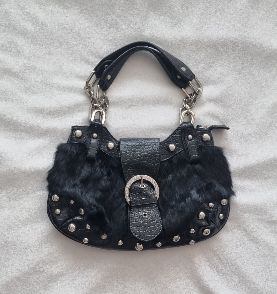 빈티지 00s 갸루 펑크 블랙 퍼 숄더백 상품이미지1