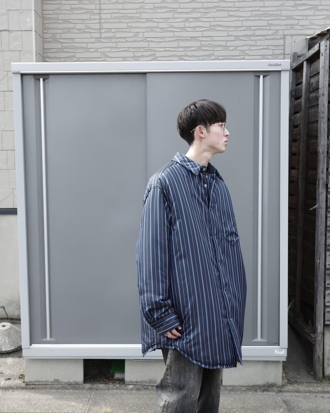 메종 마르지엘라 패디드 셔츠 네이비 스트라이프 40사이즈 상품이미지3
