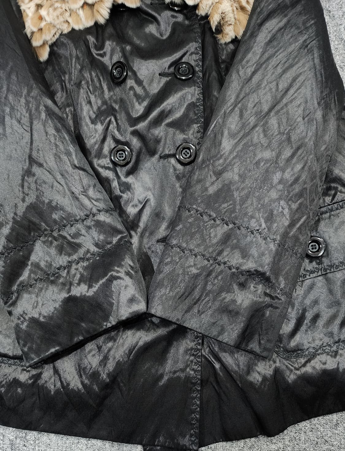 KIOK 키옥 빈티지 더블 브레스트 렉스 퍼카라 토끼털 안감 자켓 L 상품이미지5