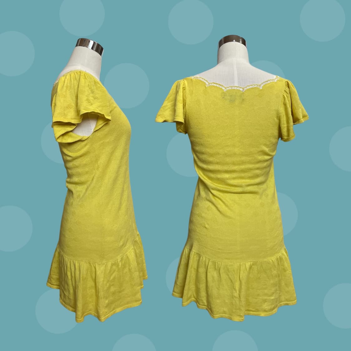 빈티지 노랑 땡땡이 썸머니트 프릴 원피스 상품이미지4