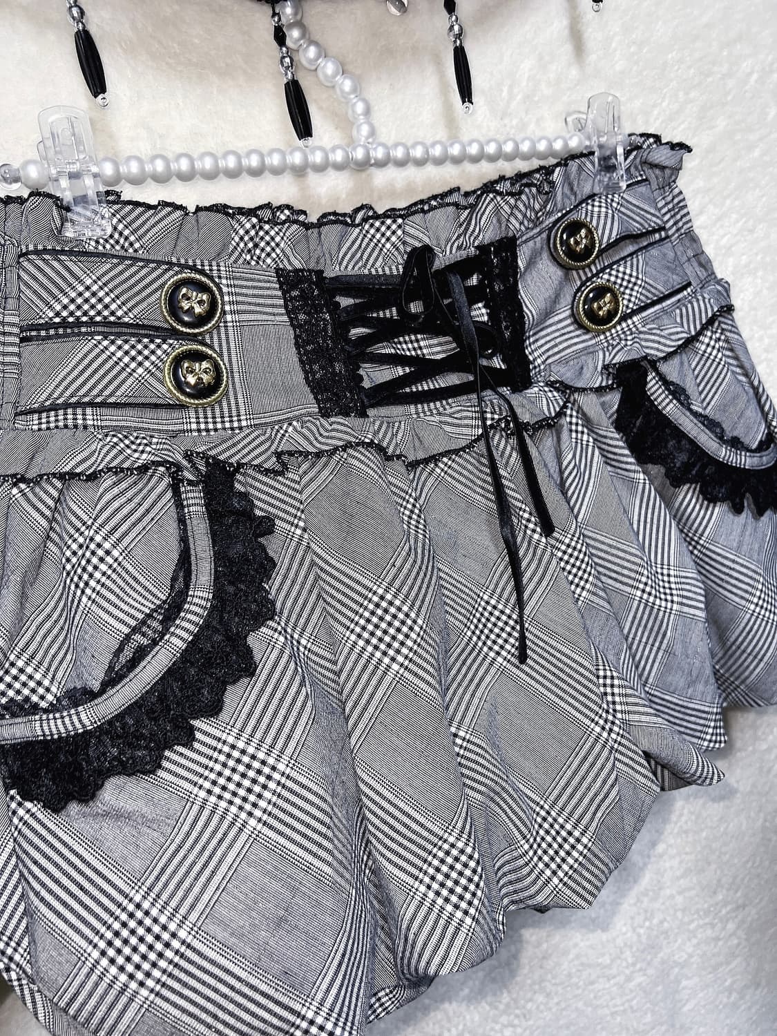 트랄라라 체크 레이스 호박 펌킨 벌룬 큐롯 숏팬츠 헤이세이핀터 갸루 고스 상품이미지4