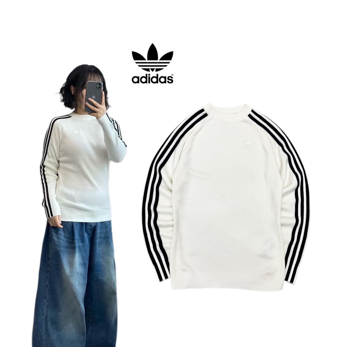 아디다스 삼선 화이트 니트 상품이미지1