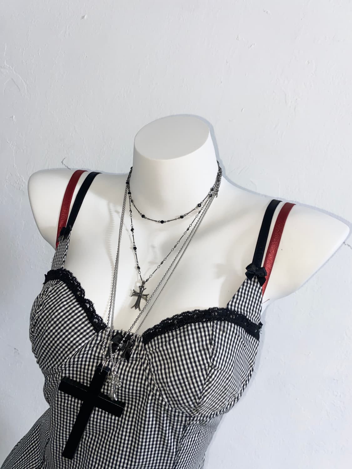 [BRAY] 미사깔 체크 레이스 슬리브리스 원피스 상품이미지4