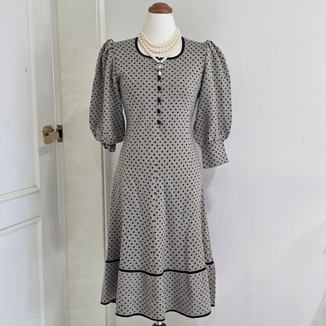 일본빈티지)로맨틱 히메초코라떼갸루st 아오이유우 하객룩 퍼프 니트 원피스 상품이미지1