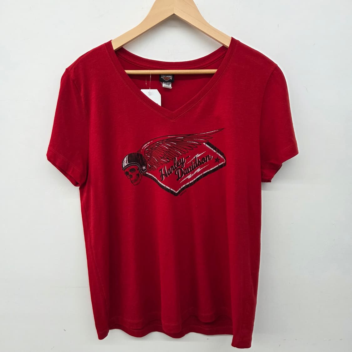 할리 데이비슨 레드 V넥 티셔츠 여XL 상품이미지2