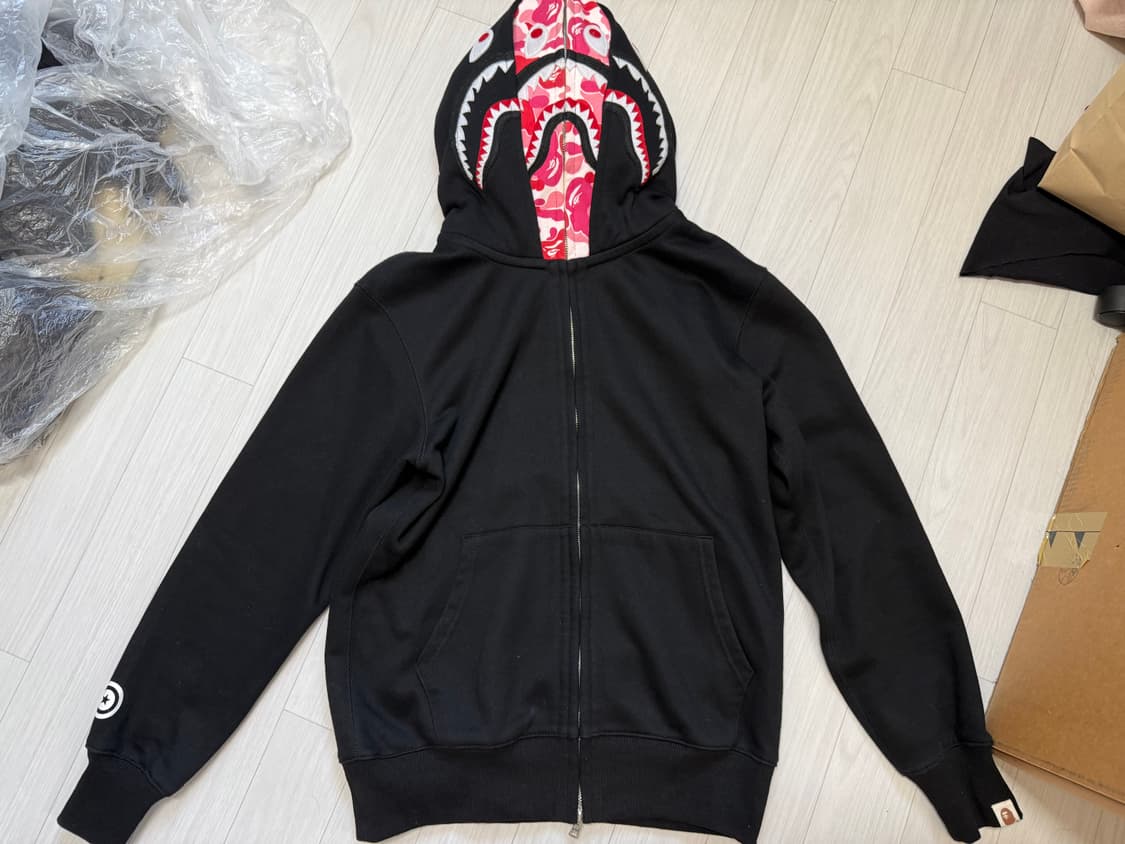 베이프 더블 샤크 후드 집업 핑크 블랙 L 상품이미지1