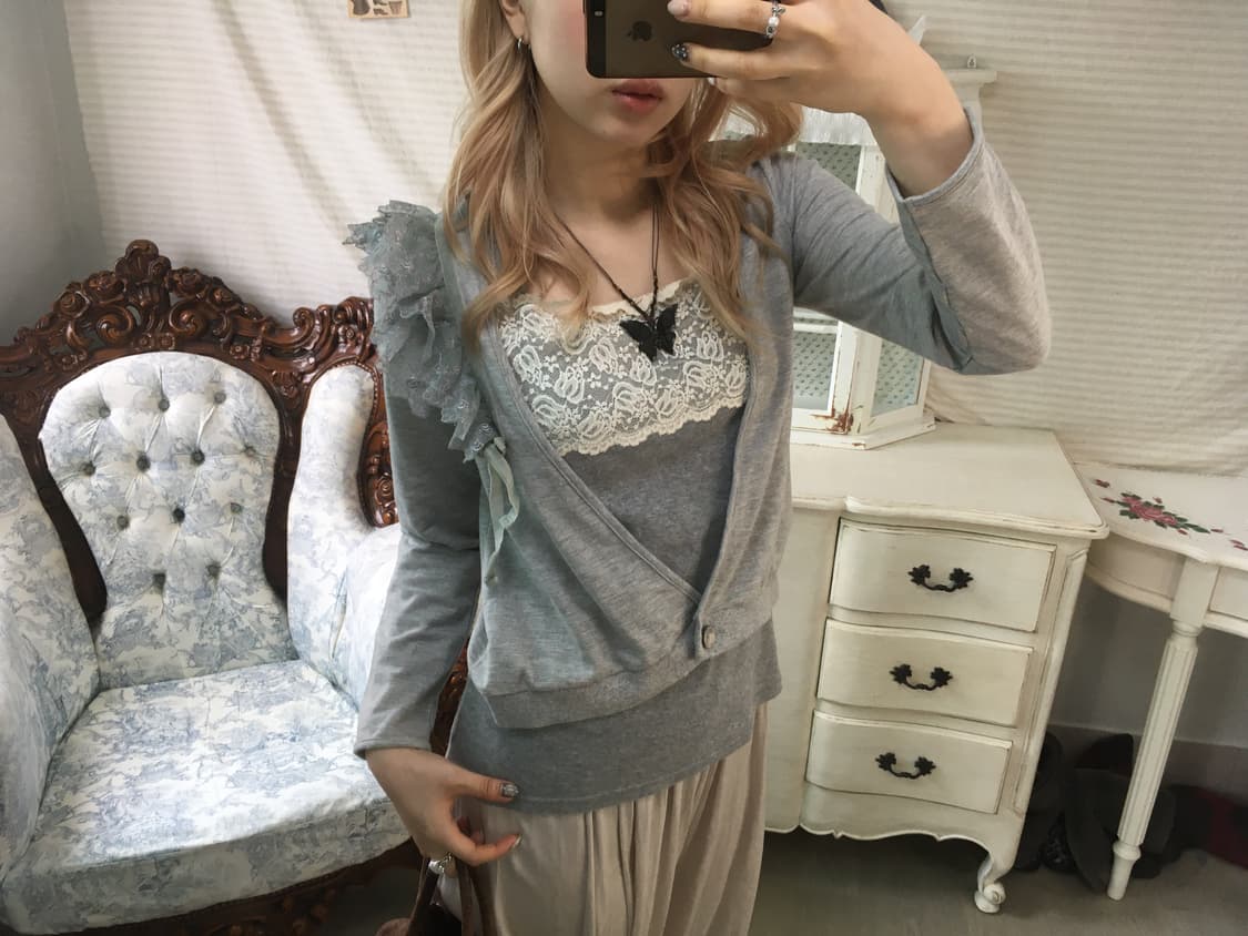 jpn vintage gray mint lace cardigan 상품이미지6