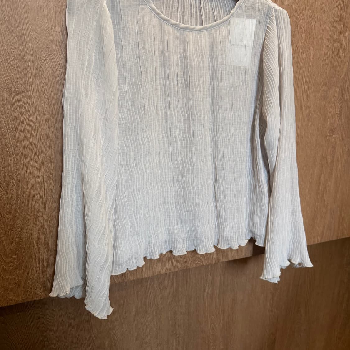 빈티지 라운드넥 플리츠 롱슬리브 블라우스 루즈핏 베이지 상품이미지4