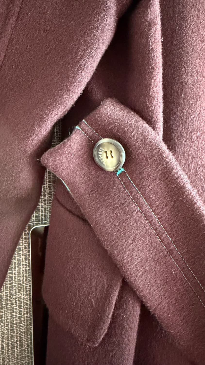 블루페페 핸드메이드 울 캐시미어 롱코트 버건디 민트 클래식 카라 A라인 상품이미지7