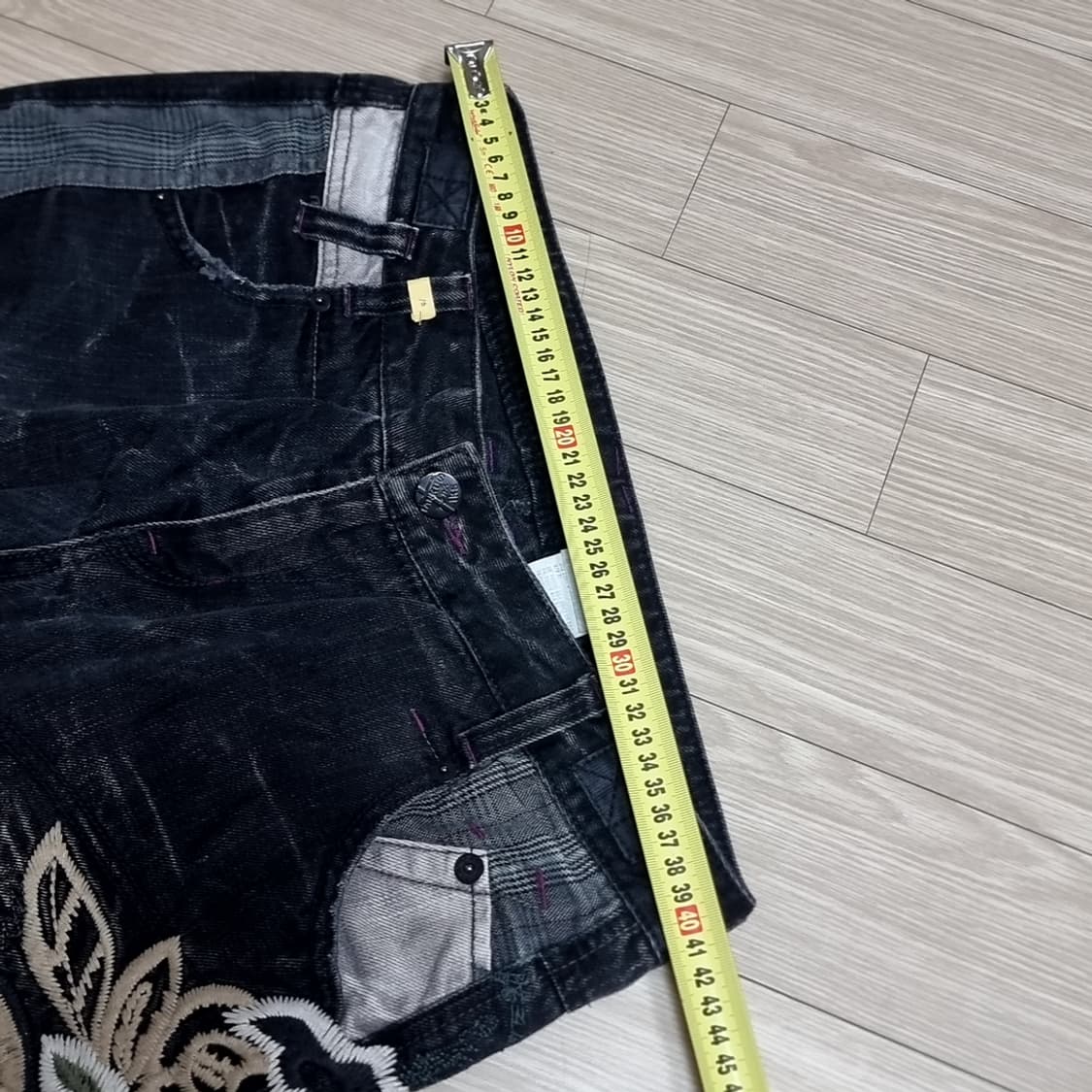 빈티지 아비스틴 블랙 워싱 플라워 자수 데님 팬츠(32) 상품이미지8