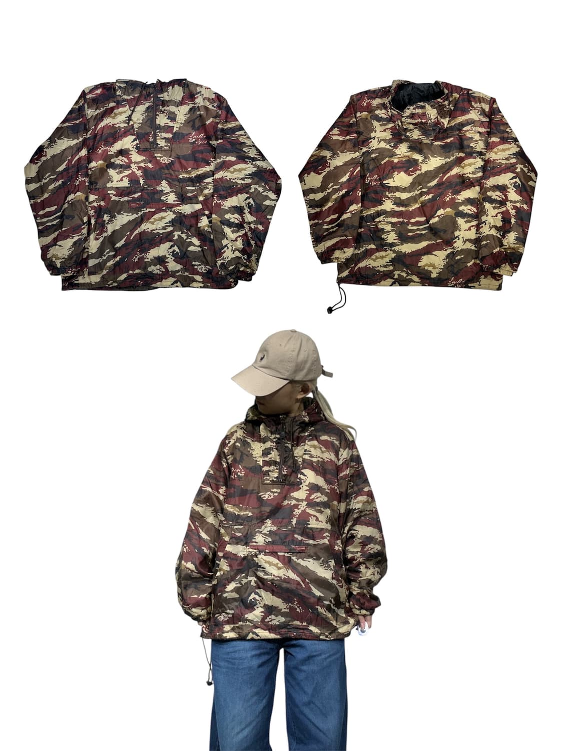 일본 빈티지 밀리터리 카모 후드 아노락 바람막이 자켓 L 상품이미지1