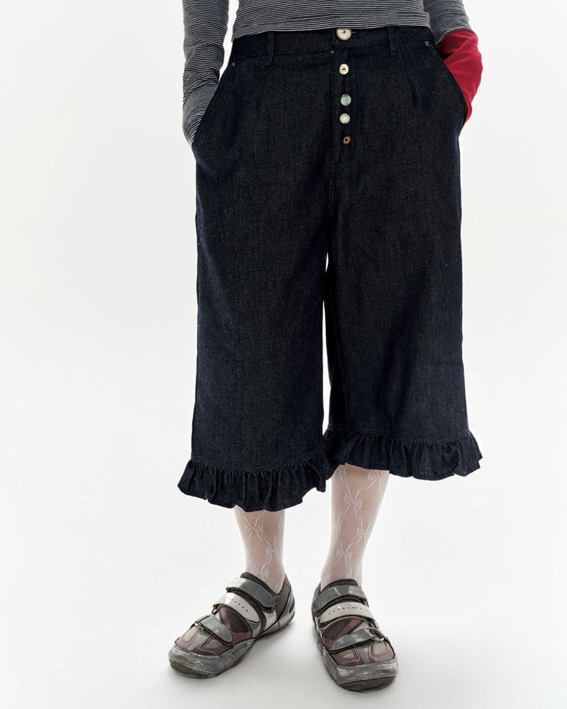 테스트메커니즘 Ruffle Cropped Pants 데님 코이세이오 상품이미지1