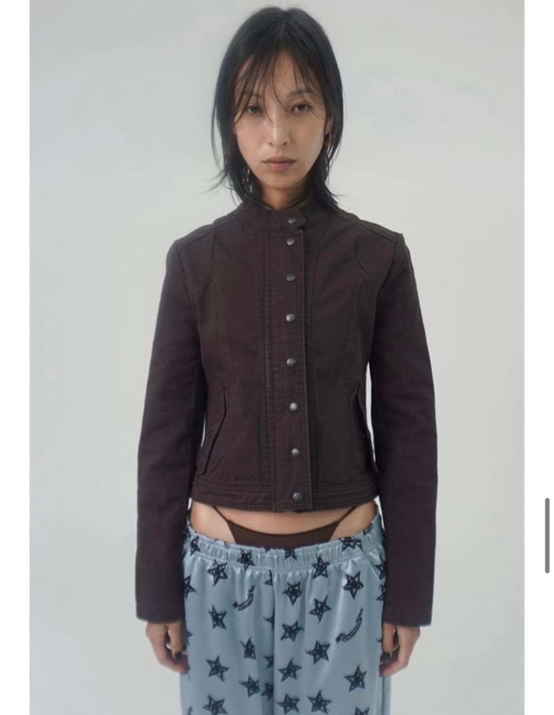 lalameme washed biker jacket brown 상품이미지1