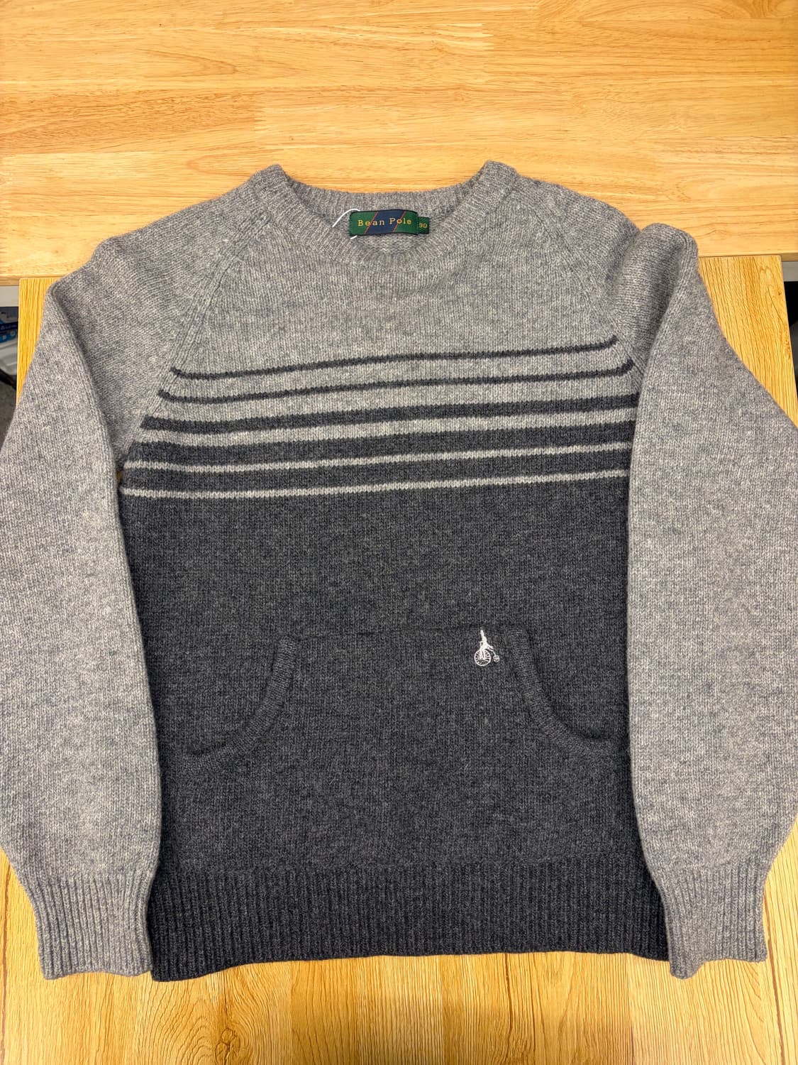 [90]빈폴 여성 회색 스트라이프 니트 모 100 상품이미지1