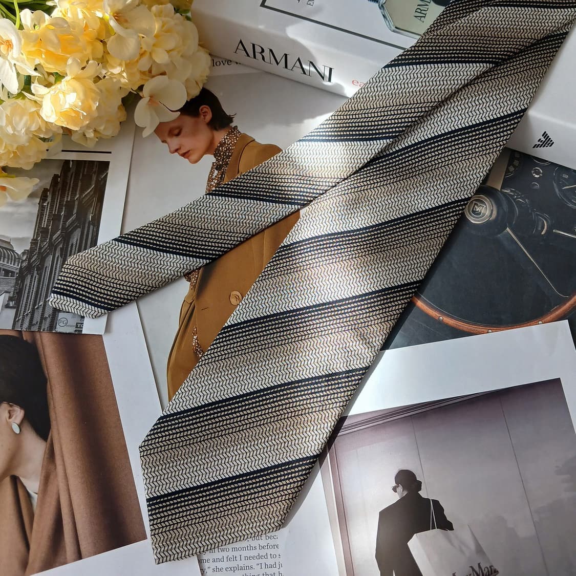 조르지오 아르마니 실크 스트라이프 넥타이 9.2cm A+등급 A19580 상품이미지5