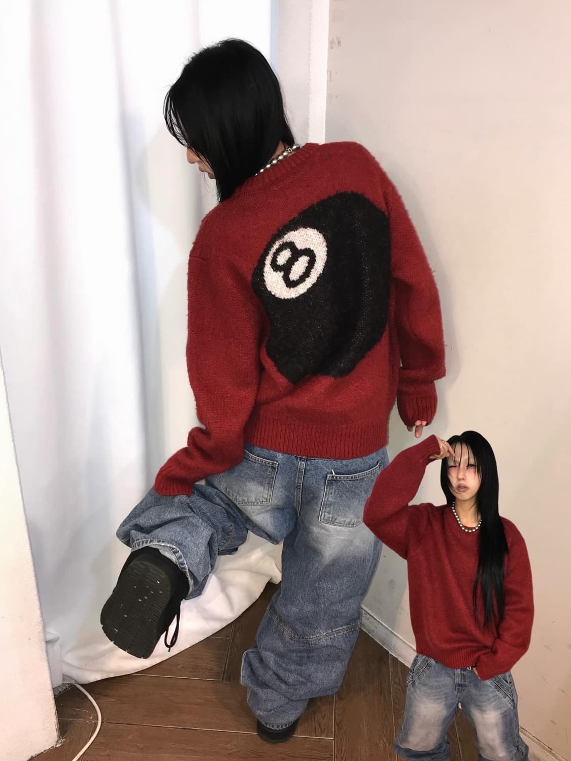 스투시 8볼 헤비 브러쉬드 모헤어 스웨터 - 레드 ( 레어 ) ♥️ 상품이미지1