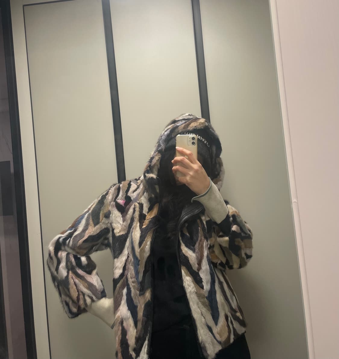 (완전새상품!) 멀티 패치 밍크100 후드 코트 m(55) 상품이미지2